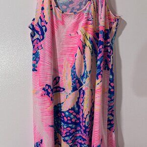 Lilly Pulitzer Hampton Tank Dress Multi Fan Racerback Ruffle Hem Women S Cotton